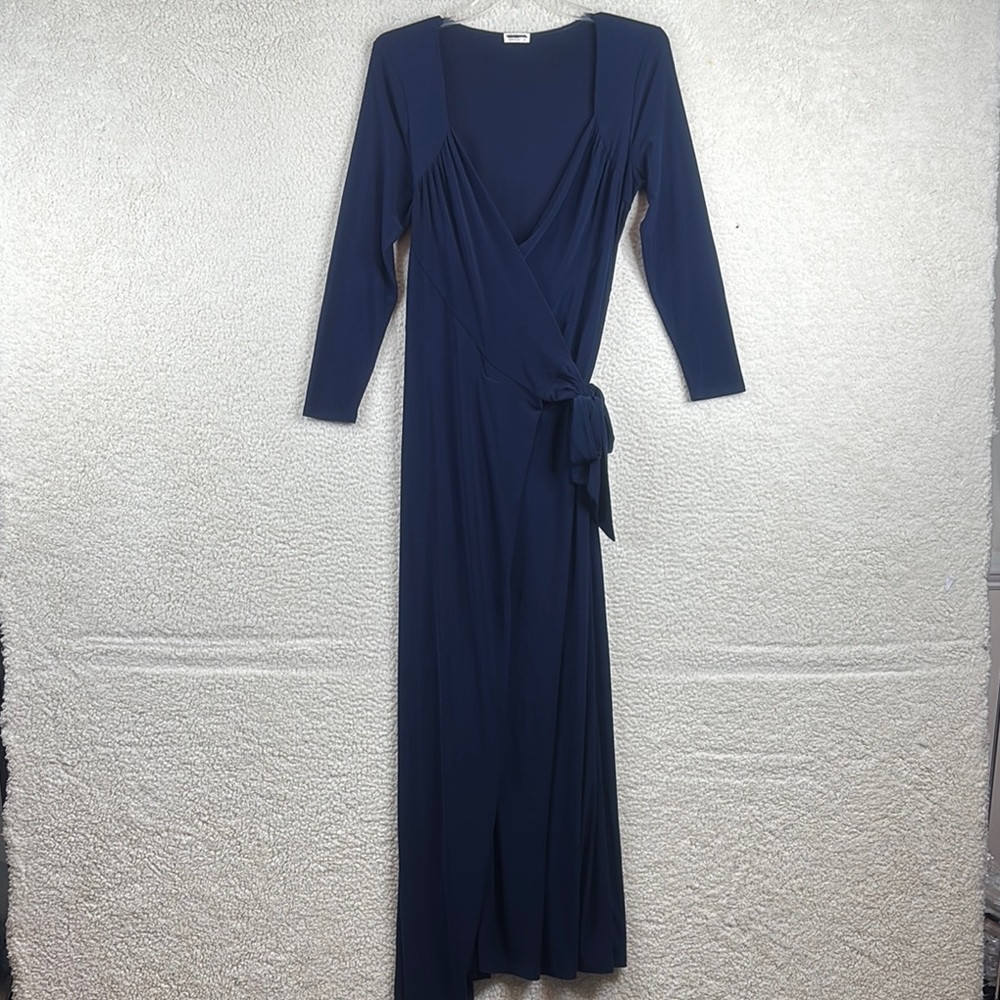 NWOT Kiyonna Womens Navy Knit Sweetheart Long Sleeve Maxi Wrap Dress PLUS 0X